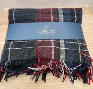 Pendleton Wool Throw Blanket 54 X 66  Red White Blue Fringe Plaid Americana - Picture 1 of 4