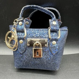 Mini Tasche Handtasche Schlüsselanhänger Anhänger blau Glitzer mit Reißverschluss Geldbörse Tasche Accessoire - Bild 1 von 10