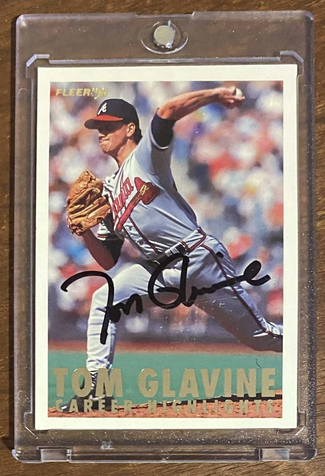 Tarjeta autógrafa Tom Glavine 1993 Fleer Career Highlights con sello Foto 1 de 1