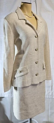 Elegant Vintage CastleBerry Women’s Tweed Beige Ivory Knit Skirt Jacket Suit  12 - Image 1 of 4