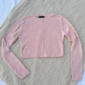 Topshop Ribbed Cropped Wool Blend Lightweight Sweater - Light Pink (Size 6) - Picture 1 of 9