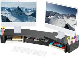 Organizzatori e Accessori da Scrivania in Metallo, Alzata Supporto Doppio Monitor con Cassetto a... - Foto 1 di 7