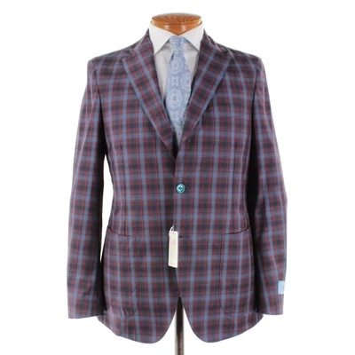 Abrigo deportivo de lana Belvest nuevo con etiquetas Super 120's talla 50R (40R EE. UU.) en azul y rojo a cuadros Foto 1 de 4