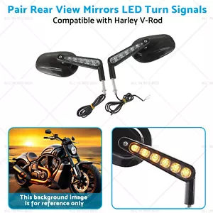 Pair Rear View Mirrors LED Turn Signals Muscle Suitablefor Harley V-Rod Davidson - Picture 1 of 12