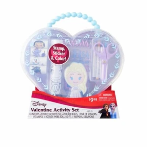 Disney Frozen Activity Heart 32 Pieces Stickers Stamper Inkpad Crayons NEW - Picture 1 of 3