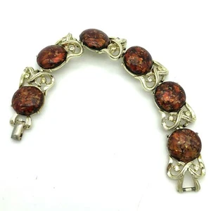 Coro Confetti Bracelet Gold Tone Red Cabochons Clear Rhinestone Signed - Picture 1 of 12