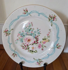 Andrea Sadek Japan Pink Flowers Aqua Ribbon &Dots Gold Trim 10 3/4" Dinner Plate - Picture 1 of 4