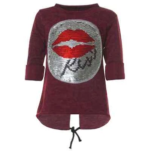 Pullover Pulli Wende Pailletten Sweatshirt Langarm Mädchen Kinder Rot 122 - 128 - Picture 1 of 4