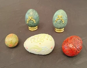 5 pc Vintage Marble Alabaster Stone, Franklin Mint Wood and Porcelain Eggs - Picture 1 of 14