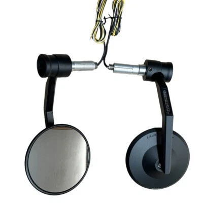 Lenkerendenspiegel Set für Motorradlenker mit LED Blinker E-geprüft rund schwarz - Bild 1 von 3