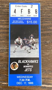 1986 Chicago Blackhawks vs. Winnipeg Jets - Vintage Ticket Stub - Free Shipping! - Picture 1 of 2