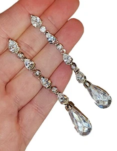 STERLING SILVER 925 DIAMANTE DANGLE EARRINGS - 20.7  grams -- no backings  - Picture 1 of 7