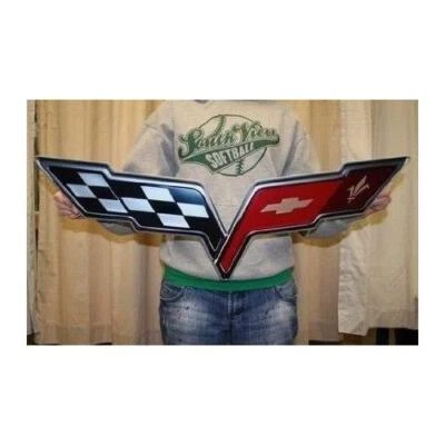 Corvette C6 Crossed Flags Emblem Steel Sign - Image 1 of 4