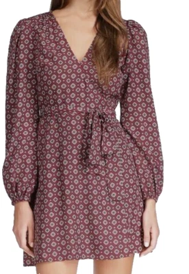 Michael Kors Women's Merlot Long Sleeve Surplice Neck Short Wrap Dress Size XS - Image 1 of 4