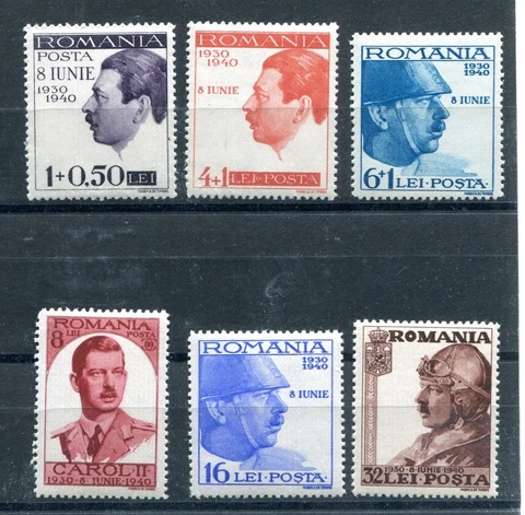 ROMANIA 1940 GERMAN PUPPET STATE 10th ANNIVERSARY CAROL II B113-B118 PERFECT MH Cover