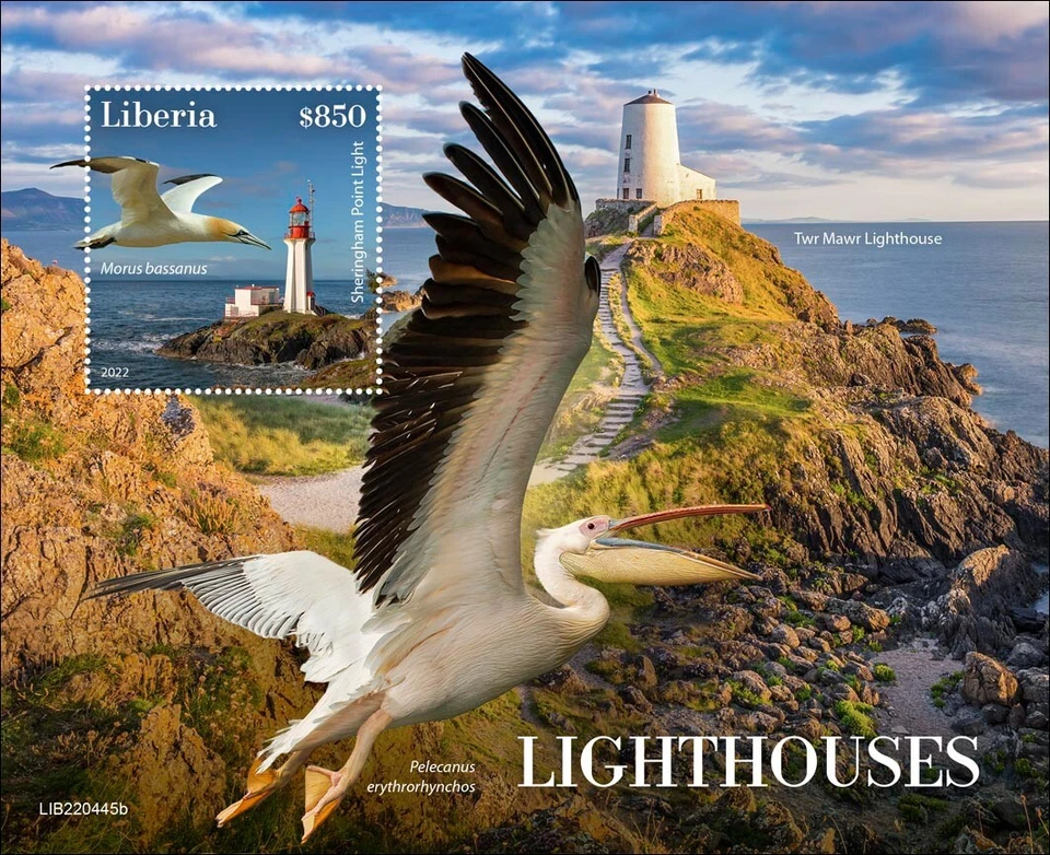 Estampillas Faro Pájaros MNH 2022 Liberia S/S Foto 1 de 1