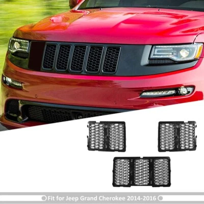 3PCS Insert Front Mesh Grille Set Trim Cover For Jeep Grand Cherokee 2014-2016 Foto 1 de 4