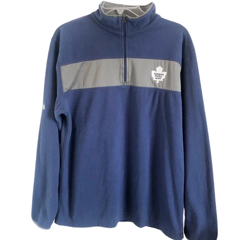 Majestic Toronto Maple Leafs Men's Blue Gray Fleece 1/4 Zip Pullover Size Medium Cover