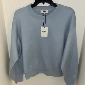 OAT New York Powder Blue Cropped Ballon Sleeve Sweater NWT Size Large - Picture 1 of 9