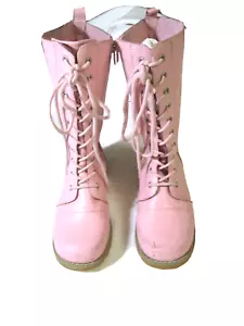 L'Amour Pink  Leather Lace-up Military Paratrooper Boots Girl Size 1 - Picture 1 of 10