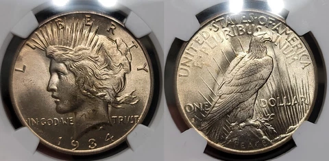 1934 S Peace Silver Dollar $1 NGC MS 64+ CAC Cover