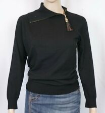 Per Se Turtleneck Sweater Black Zip Zipped Gold Tassel Split Neck Size Large 