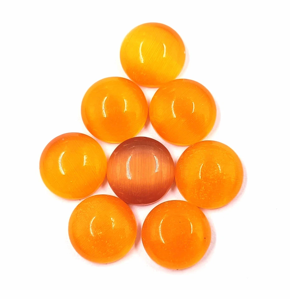 Maravilloso Regalo Naranja Ojo de Gato 8 Piezas Raro Corte Redondo Piedra Preciosa Suelta kk Foto 1 de 4