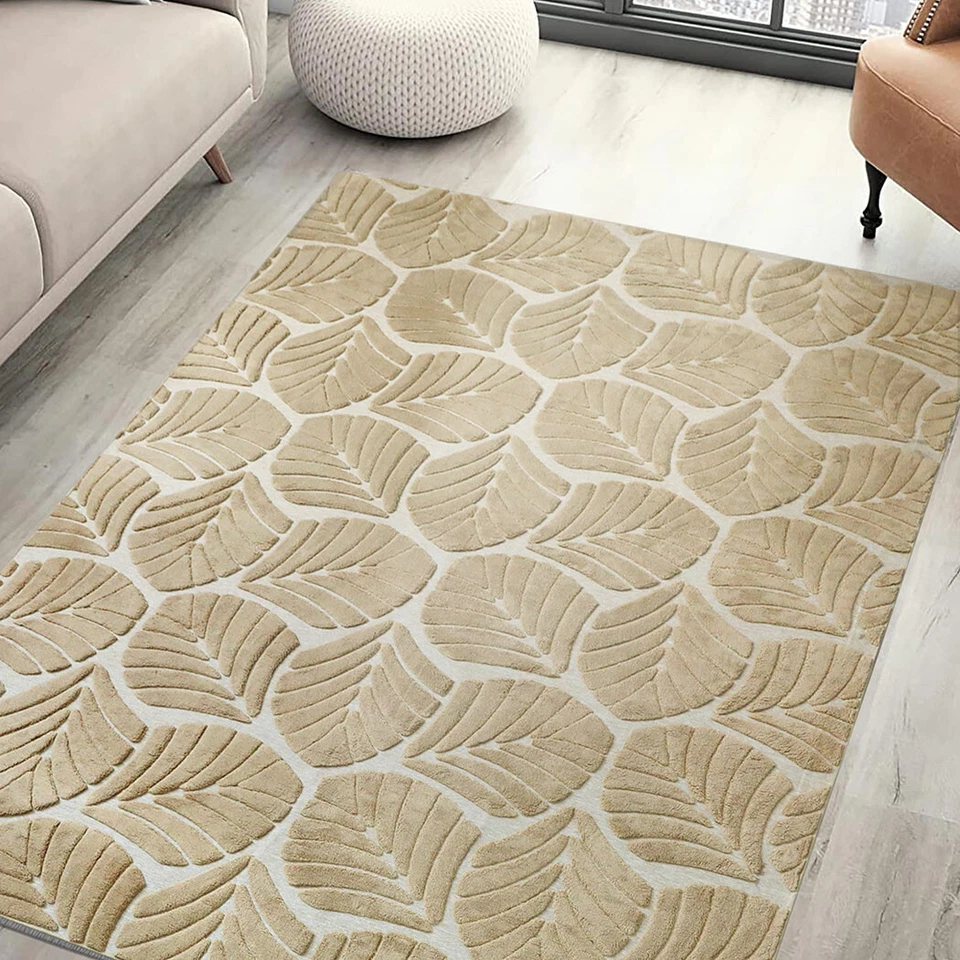 Marlow Floor Rug Soft Polyester Carpet Non Slip Plush Shaggy Rugs Leaf Pattern