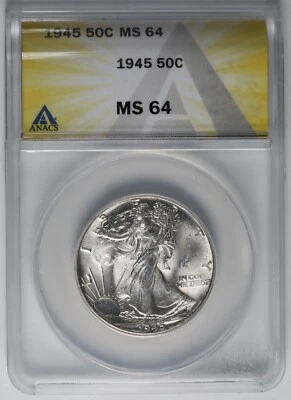 1945 年自由行走半美元 ANACS MS64 — 第 1/4 张图片