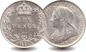 1897 Victoria Great Britain Silver Sixpence Coin - Picture 1 of 4