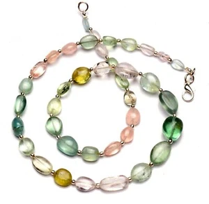 Natural Gem Brazil Aquamarine Smooth 7x5 to 12x10MM Nugget Beads Necklace 19" - Picture 1 of 6