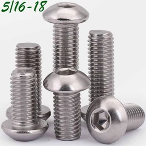 5/16-18 Stainless Steel Button Head Allen Hex Drive Socket Cap Screws Bolts 18-8 - Picture 1 of 12
