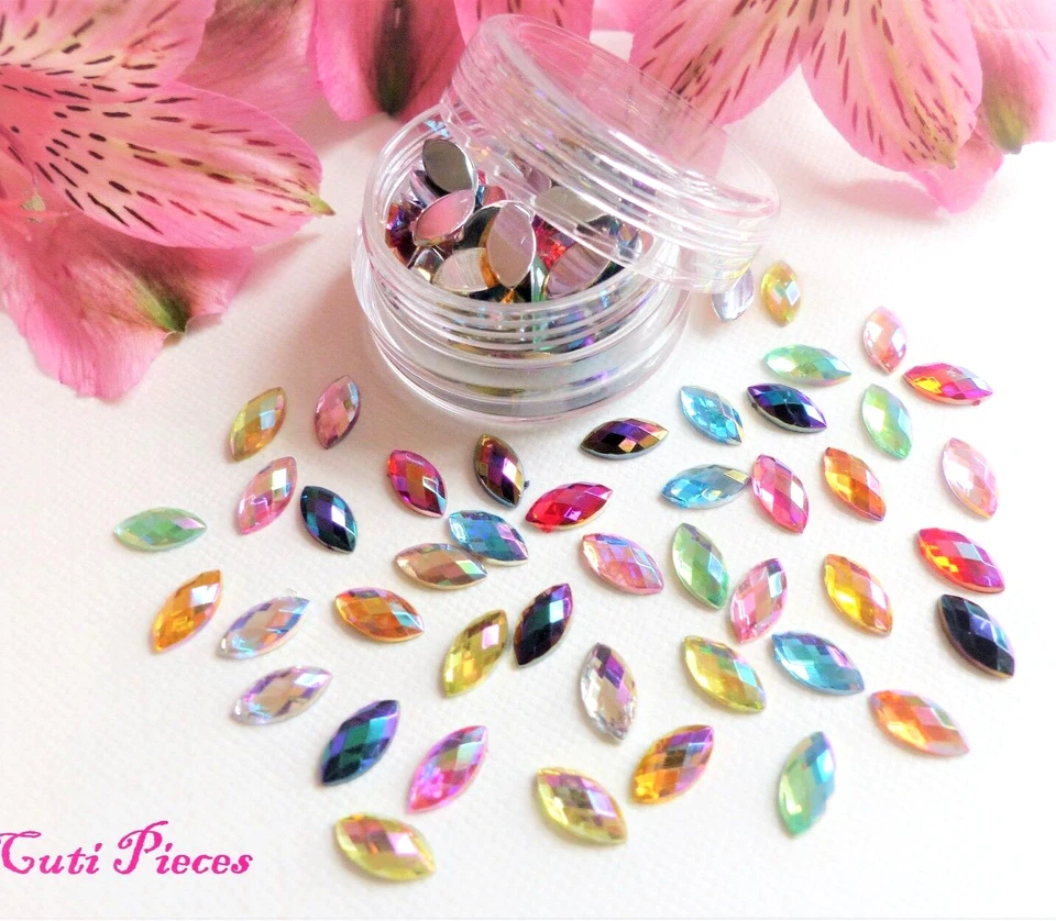 3D Nail Art Mix Horse Eye Shape AB Rhinestone Multi Pot Gems Tip Flat Back Craft