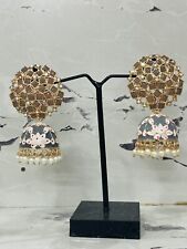 Indian Bollywood Style Latest Gold Plated Precious Pearls Kundan Jhumki Earrings