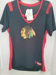 Chicago Blackhawks Womens Shirt Size XLarge Black Red With Logo Criss Cross Neck - Picture 1 of 4