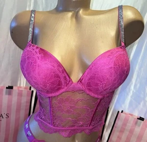 Victoria's Secret Bombshell BH Korsett Push Up Wimpern Spitze 32A Barbie Pink - Bild 1 von 6