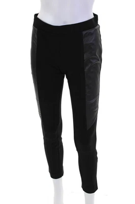 DKNY Womens Elastic Waistband Mid Rise Leather Trim Leggings Black Size Small - Image 1 of 4