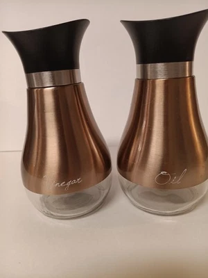 Vtg MCM Glass w/ Aluminum Vinegar And Oil Retro Containers - Image 1 of 4