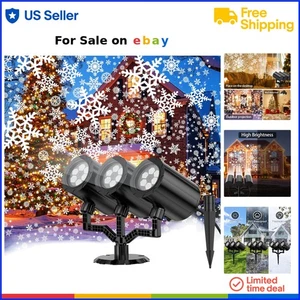 Christmas Snowflake Projector Lights Outdoor 360° Rotating Bright Decor - Picture 1 of 10
