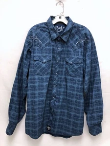 Herren Wrangler Rock 47 Blau Stacheldraht Langarm Western Druckknopf Hemd Gr. XL - Bild 1 von 9