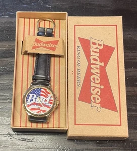 Budweiser Watch Bud King Of Beers Wristwatch USA American Flag 1996 Vintage - Picture 1 of 4