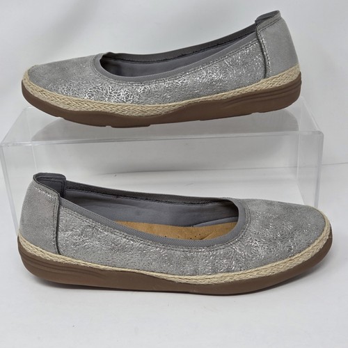 CLARKS Ballerine Donna 10 Elaina Rae Texturizzate Bordo in Juta Peltro Metallizzato Artistico