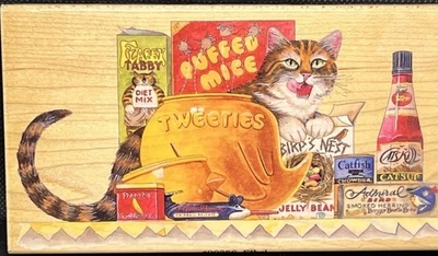 Stamps Happen Charles Wysocki Ethel Cat Food Rubber Stamp Kitty Snacks Treats - Image 1 of 3