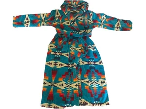 PENDLETON Southwestern Aztec Belted Robe, Size L/XL, Hooded Long Blanket AQUA - Picture 1 of 7