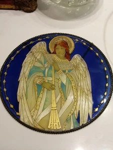 Antik Kobaltglas gold bemalt Bogen Engel Buntglas Fensterbehang 10 cm - Bild 1 von 5