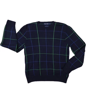 Polo Golf Ralph Lauren Vintage Navy Blue Windowpane Plaid Sweater Men's Small - Picture 1 of 6