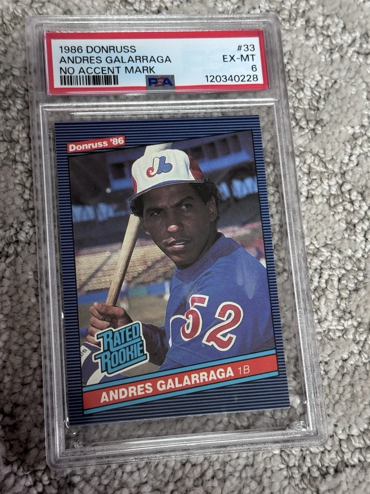 Tarjeta de béisbol PSA 6 1986 DONRUSS ANDRES GALARRAGA NOVATO MONTREAL EXPOSICIONES SIN MARCA Foto 1 de 1