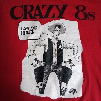 Camiseta vintage años 90 CRAZY 8s LEY Y ORDEN XL rock ska Oregon Jack Ohman Oneita Foto 1 de 4