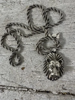 Vintage Solid Sterling 3D Lion Pendant With Diamond Chip Eyes - Image 1 of 4