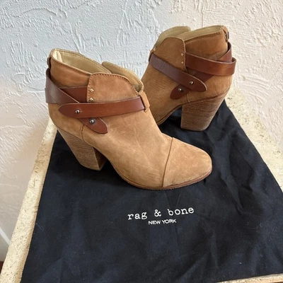 Rag & Bone Harrow Suede Leather Harness Block Heel Strap Ankle Booties 39 - US 9 - Image 1 of 4